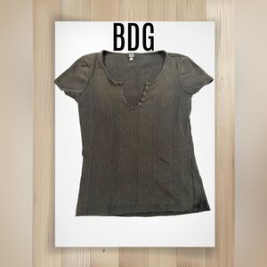 BDG Charcoal Buttoned Short Sleeve Tee